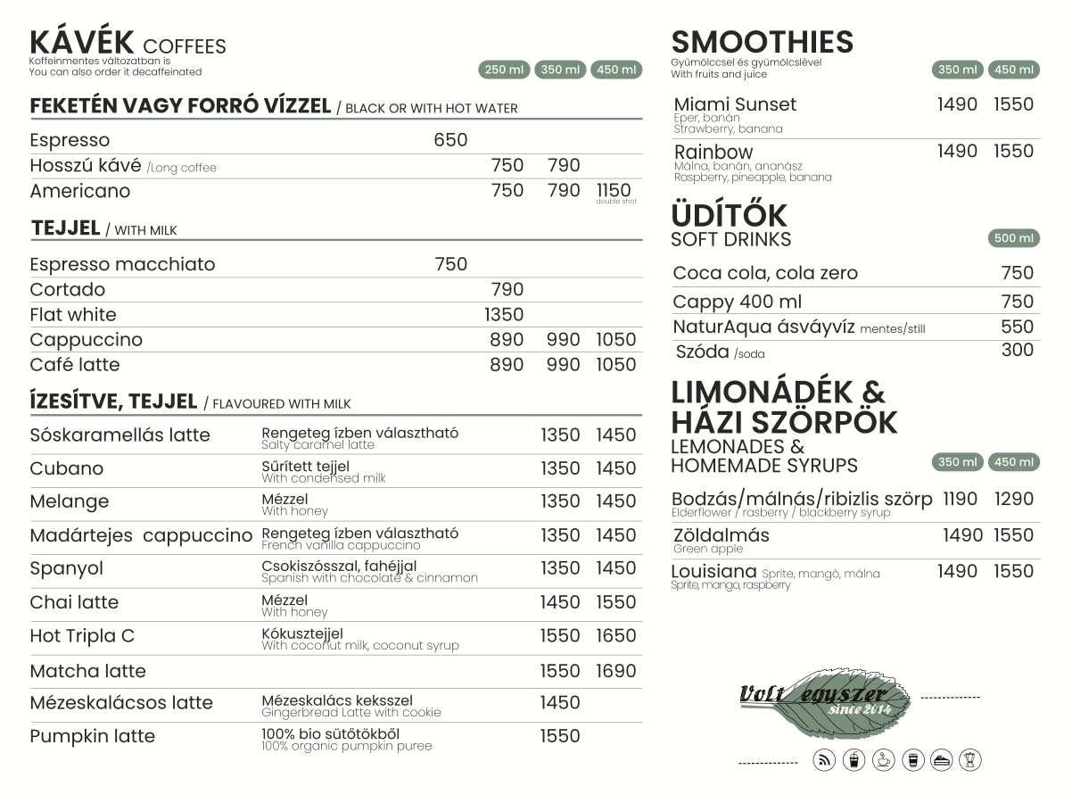 Menü kávé és smoothies